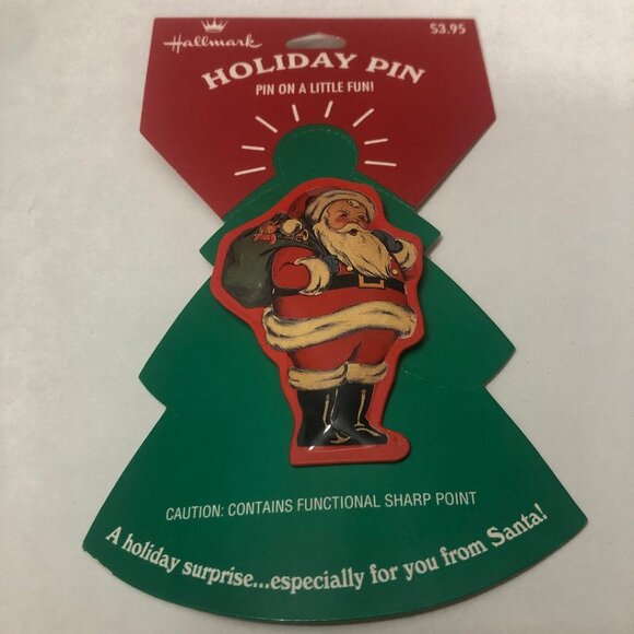 Hallmark Jewelry - NEW Vintage Hallmark Pin Christmas Santa Toy Sack Tin Puffed '90s Holiday Brooch